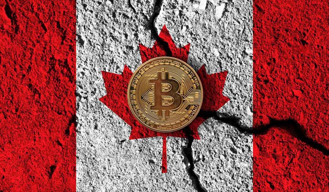 Logotipo de stablecoins com a bandeira do Canadá ao fundo